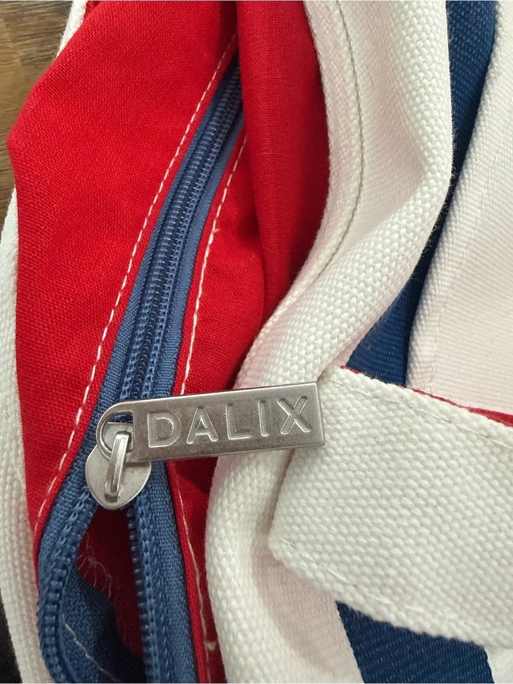 Dalix Red White Blue Striped Zip-Top Lined Tote Bag 4th of July Nautical - Picture 4 of 5